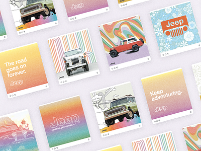 Jeep "Keep Adventuring" Campaign 1960s automotive cars classic cars concept instagram jeep psychedelic rainbow social graphics social media typography