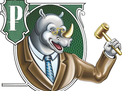 The character rhino is a judge cartoon character freelance illustration judge rhino vector