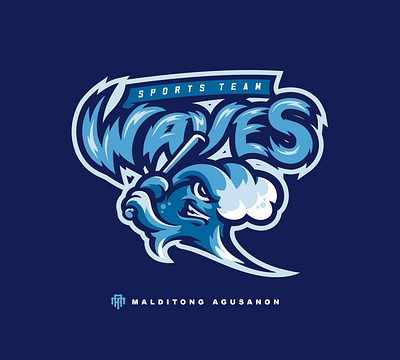 Waves Baseball Logo For Sale baseball bast beach mascotlogo ocean sea sportslogo swing teamlogo tropical wave