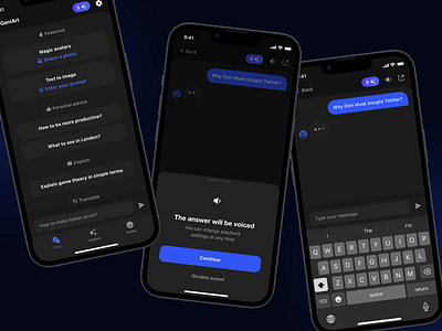 AI superapp | Chat ai app chat dark interface ios mobile pop up prompts ui ux