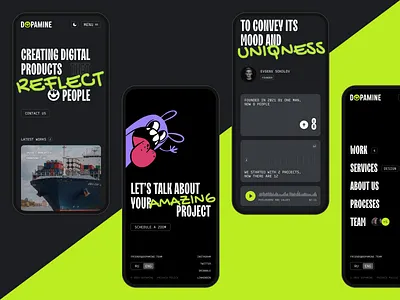 Dopamine team | Web studio website corporate figma graffiti green illustration mobile ui ux website webstudio