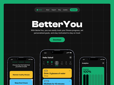 BetterYou - Habit Tracker App app design hero section landing page ui ux website