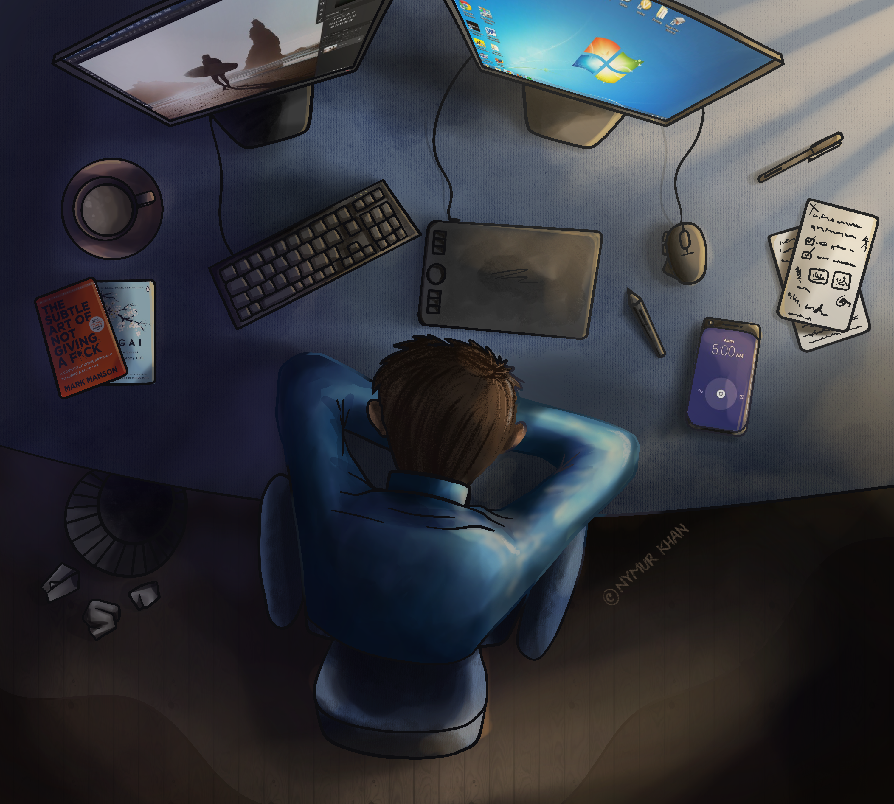 Man got tired working late at night concept art design freelancer illustration illustration art illustrations illustrator midnight night owl realistic drawing vector illustration vectorart working at night working late