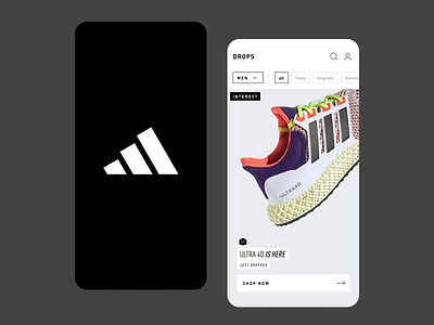 Adidas app 3d adidas after effects android app buttons gallery hugo noorlander interaction ios lottie motion shoe sneakers splash sport swipe transition ui ux