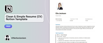 A Clean and Simple Resume (CV) Template for Notion 2023 ai cv cv template download free notion personal personal resume product management resume resume template template