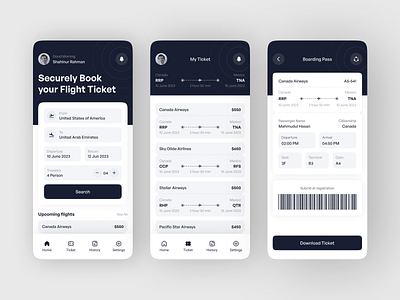 Flight Tickets Booking Mobile App airplane airplane tickets boarding booking app flight flight booking flight mobile app flights app landing page mobile app online booking plane popular design schedule search shahinurstk02 ticket application transport mobile app travel uiux design