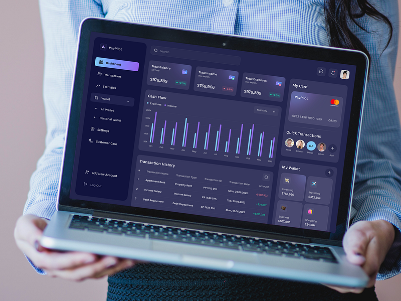 PayPilot - Finance Dashboard (Rebound) admin panel analytics charts dark theme dashboard data finances fintech interface minimal ux design web