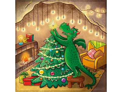 2024 GREEN DRAGON calendar. December animal art calendar calendar 2024 calendar design cartoon character character design children character children illustration christmas christmas tree cozy christmas dragon dragon 2024 green dragon holidays illustration illustrator new year