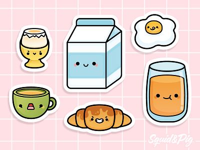 Breakfast Banquet Theme - Super-Cute Kawaii Sticker Book breakfast cute face icon illustration kawaii sticker stickers