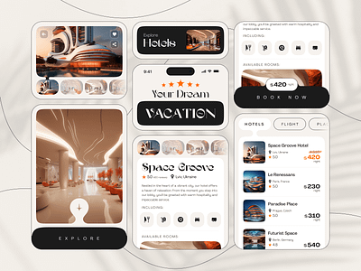 Futuristic Booking // Mobile App app application blacklead blacklead studio booking design futuristic holiday hotel mobile product travel trip ui vacation work
