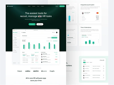 HR Management - Landing page app benefits chart clean design dipa inhouse employee features footer header hr human resource illustration landing page management payroll ui website