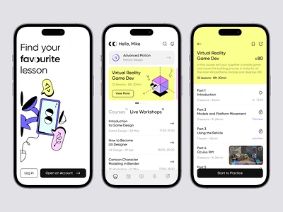 Online Course Platform app clean course design e learning education exploration illu illustration mobile online class online courses online school school ui ux virtual reality