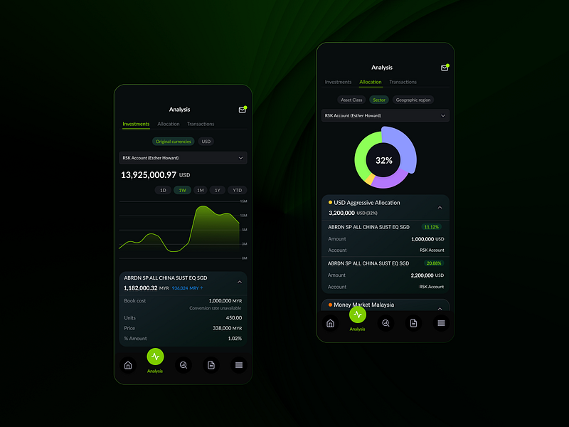 Wealth Management App admin chart clean crypto dark mode dashboard defi design finance fintech mobile app product design stats trading ui ui design ui ux design ux ux design wealth management