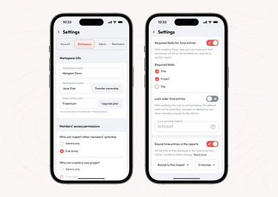 Settings page | 100 days design challenge mobile preference preferences settings tab group time time tracker