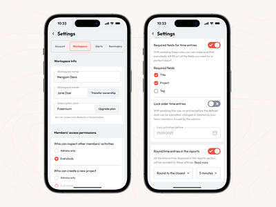 Settings page | 100 days design challenge mobile preference preferences settings tab group time time tracker