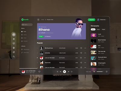 🍎 Vision Pro - Spotify design app apple brand data design google music saas design saas web app spotify streaming vision pro vision pro kit vision pro ui web webapp design