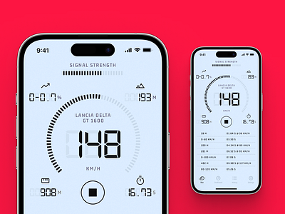 Car Dynamics App app application auto car circle dynamics interface ios iphone measure monochrome numbers signal speed speedometer ui
