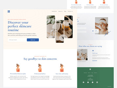 Landing Page UI Design: Skincare Consultation Free Consultation beauty blue care clean cosmetics design face green health landing page modern skin skincare treatment ui user interface webdesign website yellow