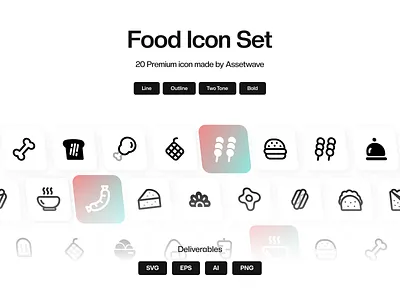 Food Icon Set bold burger chicken design food icon icon design icon pack icon set iconography icons iconset line material ui icons outline pizza product product design ramen two tone