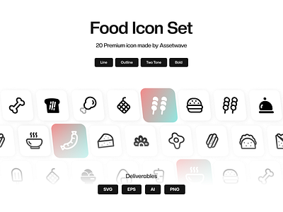 Food Icon Set bold burger chicken design food icon icon design icon pack icon set iconography icons iconset line material ui icons outline pizza product product design ramen two tone