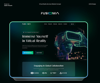 Virtual Reality Services Website Concept artificial intelligence augmented reality blockchain dark mode dark theme futuristic glow in the dark headset landing page metaverse oculus technology ui design ui ux ux design virtual reality virtual world vr design web design website design