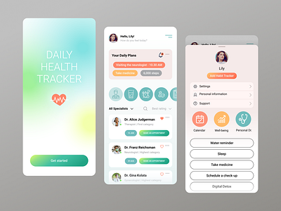 Daily Health Tracker - Medical Mobile App app design ui ux vector