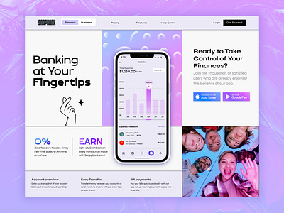 SnappBank: Modern, Clean, and User-Friendly Finance Website banking web design finance fintech fintech web interface landing landing page modern page product site ui ui design ux vector web web app web design website