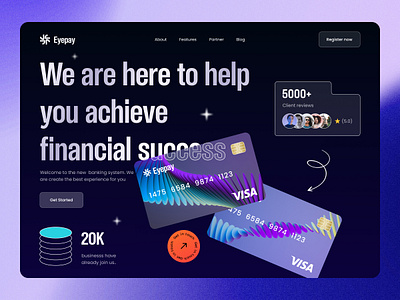 Eyepay - Finance management Webdesign card credit card design dfark theme drak figma finance home page illustration landing page logo main page master card page theme ui ux visa card web website