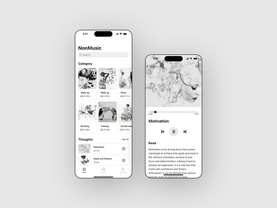 Music app in black and white app design