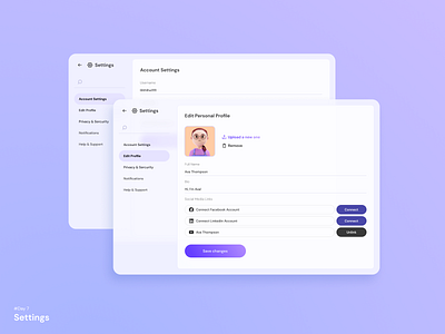 Day 07 - Settings | 100 days UI challenge 100daysuichallenge account app clean ui dashboard design desktop figma form input ios ipad minimalism preferences product design profile settings side menu social tabs ui