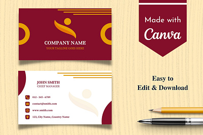 Red & Yellow Business Card Template | Canva Business Card abstract attractive branding business card canva design elegant graphic design illustration logo minimal modern red template ui yellow