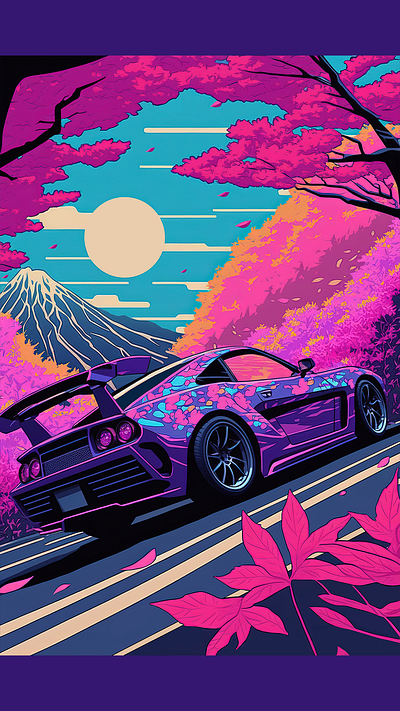 Journey through the Jungle. automotive art car art car illustration design digital art illustration japanese cars jdm mountain fuji traditional art vintage