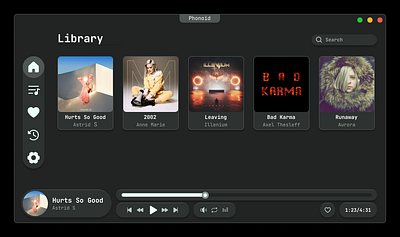 Phonoid Desktop Music Player audio design desktop minimalist mono music music player player ui