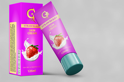 Skin cream strawberry branding design graphic design