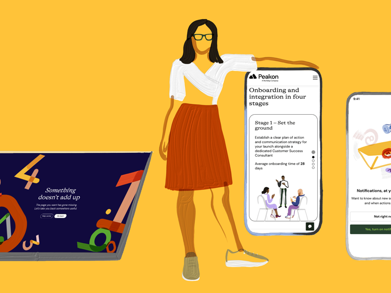 Product & Brand look @Peakon 2d animation animation brand illustration branding character copenhagen graphic design illustration illustrator marketing material mockup peakon product illustration ui