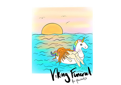 Viking Funeral animation cartoon colourful digital drawing funny graphic art humour illustration lowbrow art meme ocean pop art sunset viking viking funeral