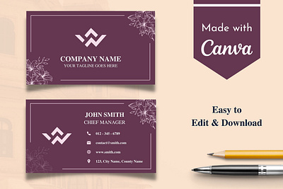 Dark Purple Business Card Template | Canva Business Card abstract attractive branding business card canva design elegant floral graphic design illustration logo minimal modern purple template ui