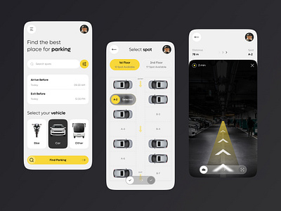 Smart Parking App app application book car design figma mobile aap mobile ui online park parking scan smart spot ui ux virtual reality vr way