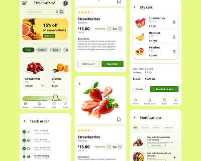 Fresh Harvest Grocery delivery app app design case study grocery app mobile app ui ux