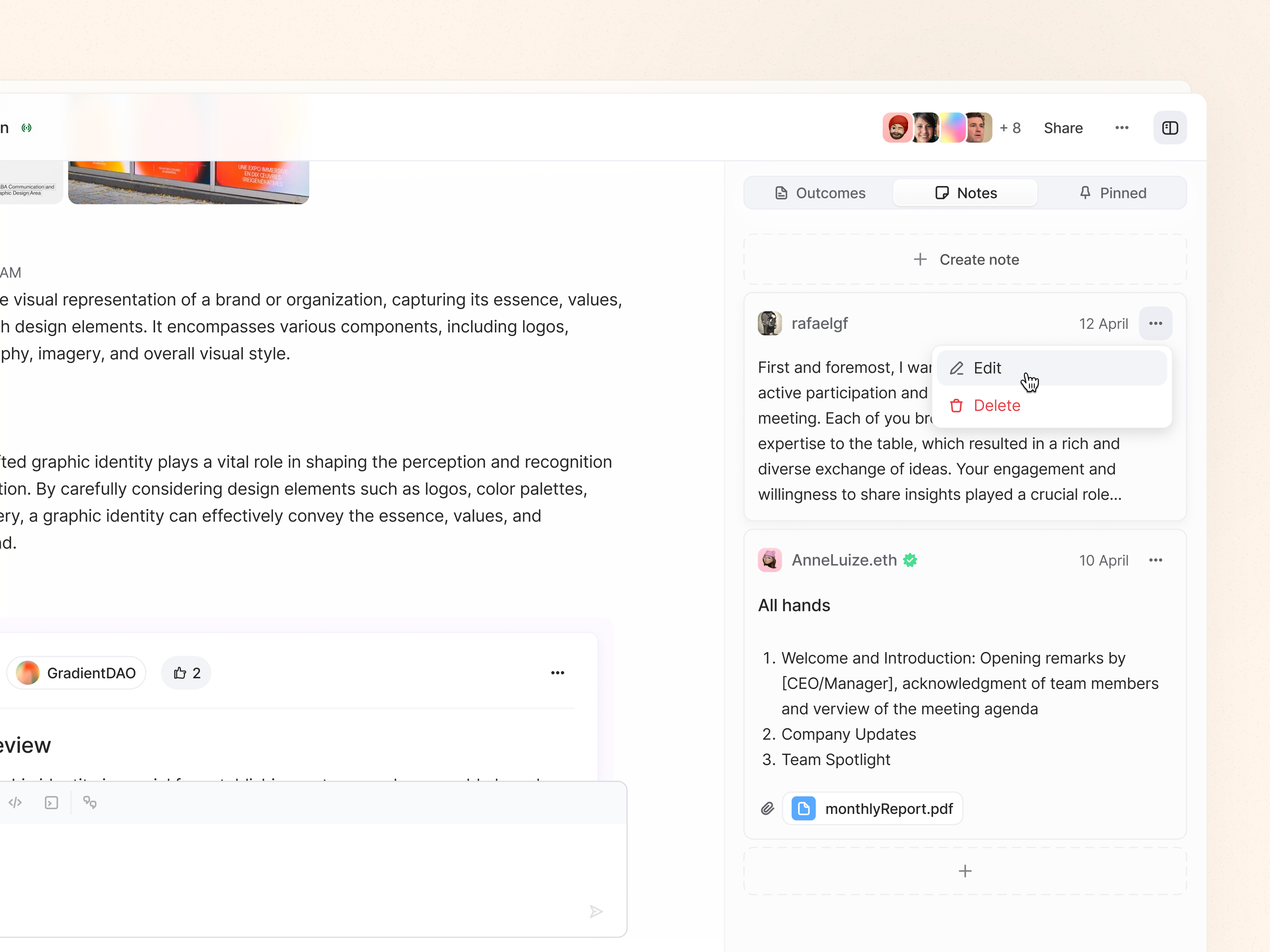 Overview sidebar ✷ Avenue avenue chat collaboration design graphic design grid information messages notes pinned product product design quick actions share sidebar typography ui user interface ux web3