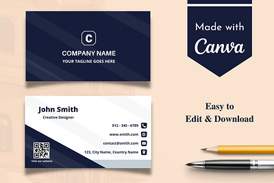 Blue & White Business Card Template | Canva Business Card abstract attractive branding business card canva design graphic design illustration logo minimal modern template ui vector white