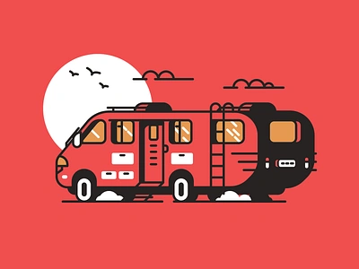 RV 5 design fun graphic design home house on wheels icon illustration line logo minimal retro rv simple traveling vacation