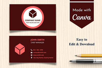 Red & Yellow Business Card Template | Canva Business Card abstract attractive branding business card canva design graphic design illustration logo minimal modern red template ui white