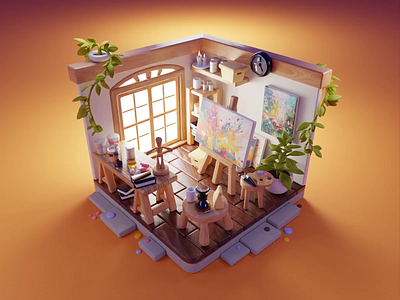 Art Studio Tutorial 3d art blender diorama illustration isometric lowpoly process render room studio tutorial