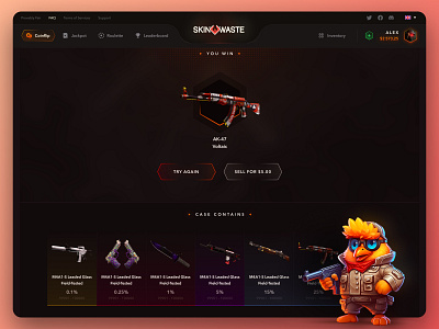 Case Opening: CS GO case casino chicken counter strike crash cs go design gambling game interface illustration jackpot leaderboard opening roulette skins slots ui ui kit ux web design