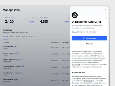 Job post slideout menu — Untitled UI job listing job post menu modal product design slide out slideout table ui design user interface