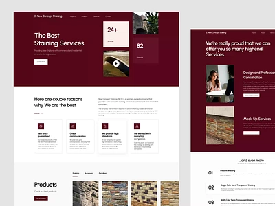 New Concept Staining Website animation bricks color concept design footer gallery hero logo motion design section sections staining ui ux website