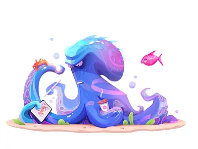 Work Hard Dream Big! adobe photoshop artist character crab digitalart illustration illustrator ipad octopus procreate work