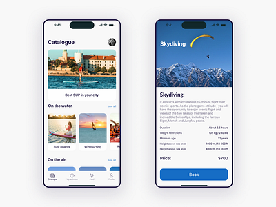App for viewing and booking active recreation app design illustration ui ux vector