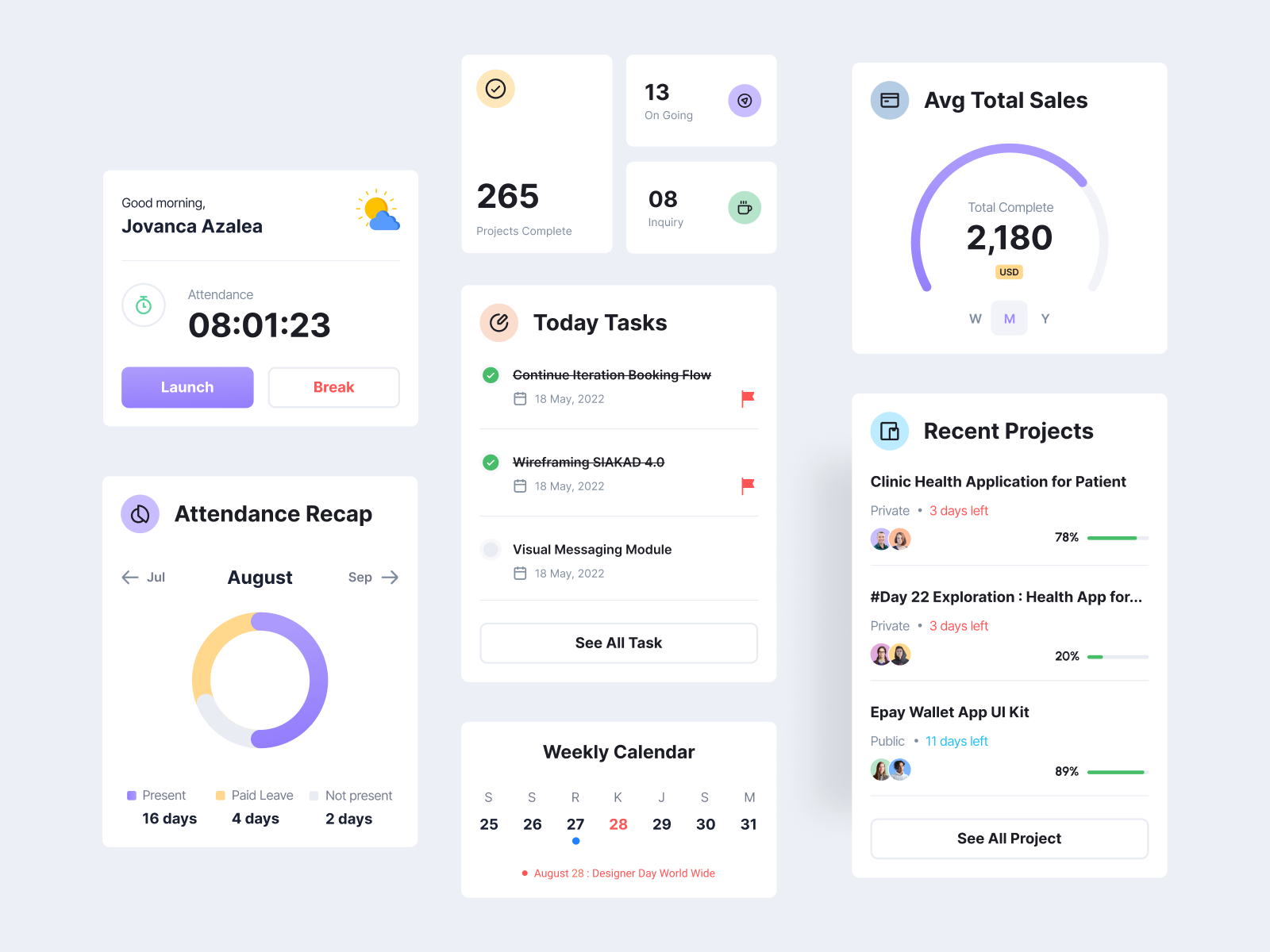 Task Management Dashboard Components UI by Ashikur Rahman for Design ...